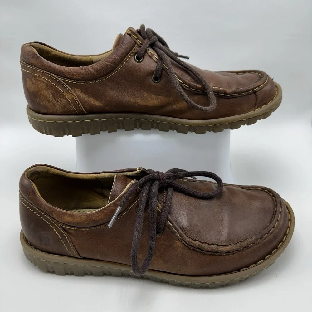 Born Gunnison‎ Men's Brown Leather Lace Up Moc Toe Oxford Shoes Casual Size 10.5